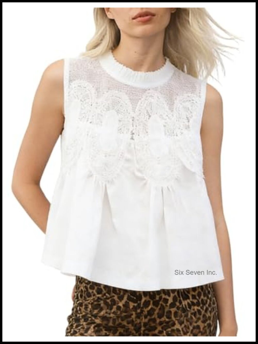 Cotton Lace Flared Tank Top Sleeveless Crew Neck Peplum Shirt Mesh Back